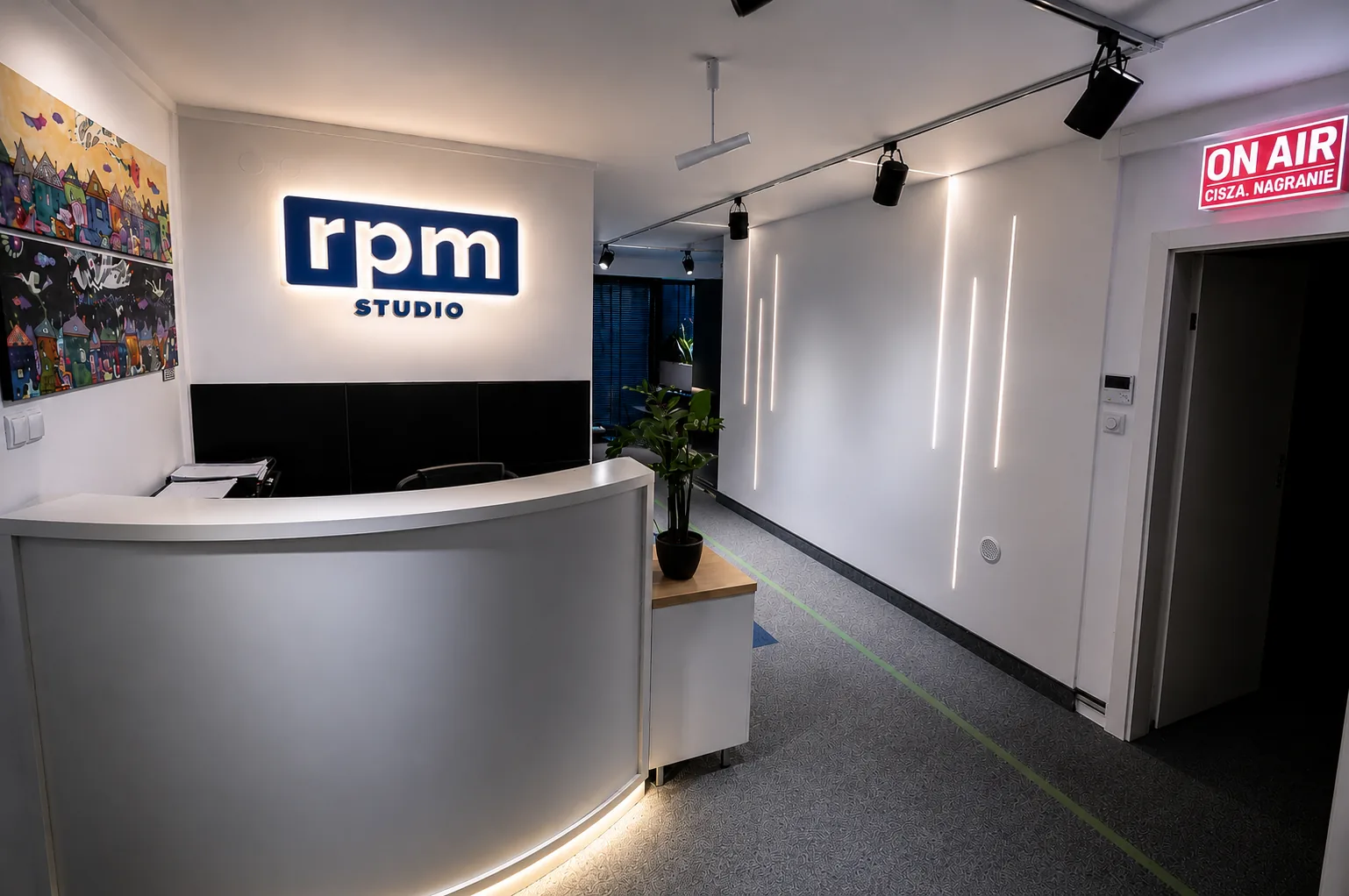 Podcast studio reception – inside the RPM Studio recording facility